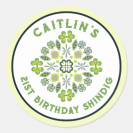 Pegatina Redonda Shamrock Mandala 21ª Fiesta de cumpleaños