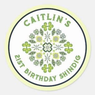 Pegatina Redonda Shamrock Mandala 21ª Fiesta de cumpleaños