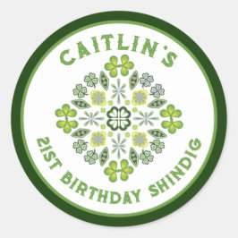 Pegatina Redonda Shamrock Mandala 21ª Fiesta de cumpleaños