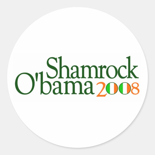 Pegatina Redonda Shamrock Obama 2008 (Anverso)