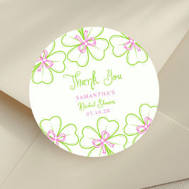Pegatina Redonda  Shamrock Pink Green  Bridal Shower Thank You