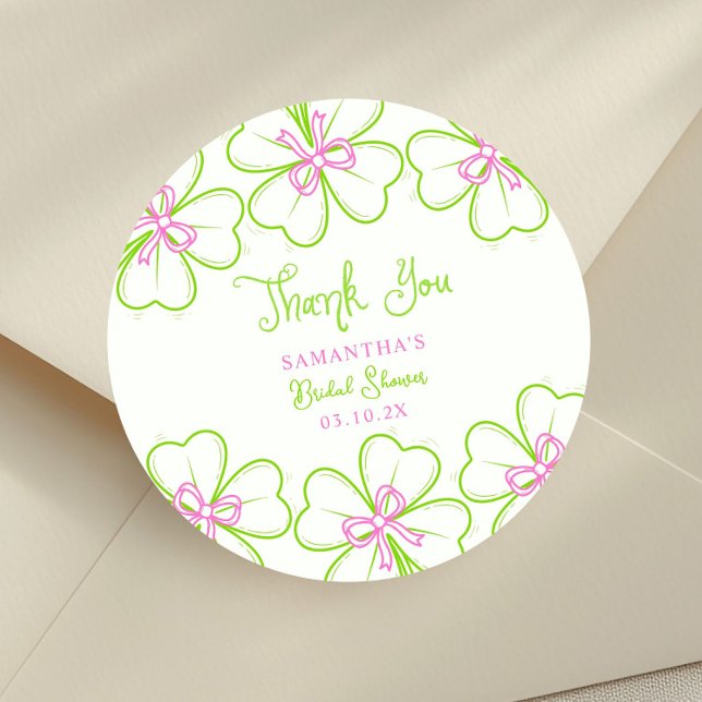 Pegatina Redonda  Shamrock Pink Green  Bridal Shower Thank You (Subido por el creador)