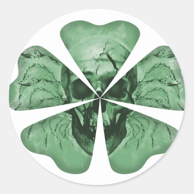 Pegatina Redonda Shamrock Skull (Anverso)