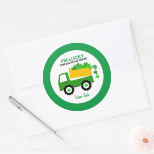 Pegatina Redonda Shamrock St. Patrick's Day Dumptruck favorece a lo