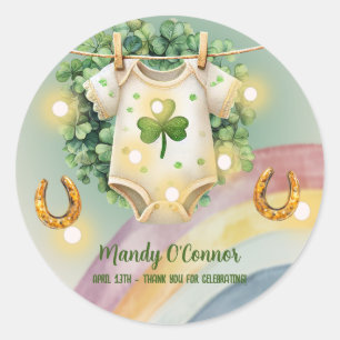 Pegatina Redonda Shamrock y Baby Shower arcoiris con encanto