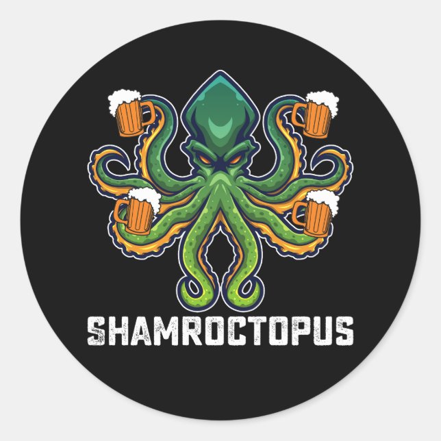 Pegatina Redonda Shamroctopus Octopus Lover St Patrick's Day (Anverso)