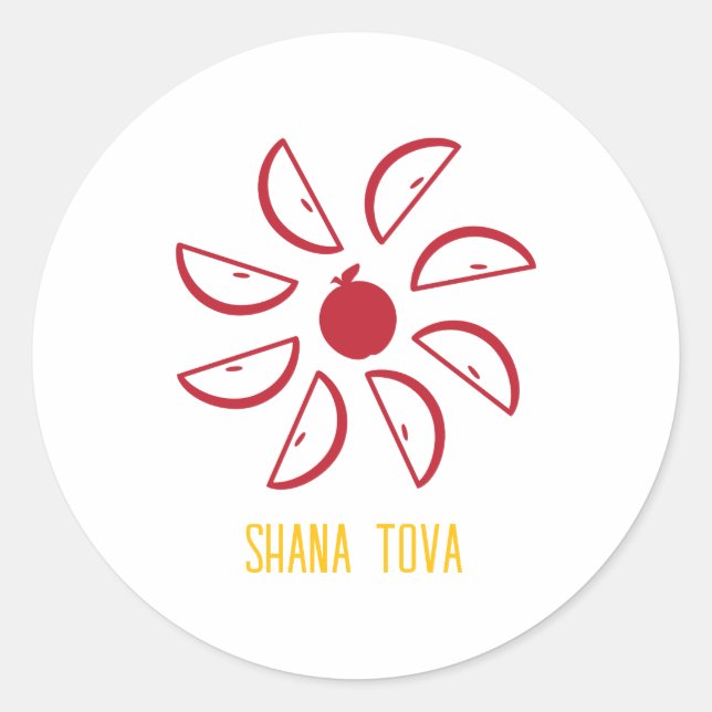 Pegatina Redonda Shana Tova con manzanas (Anverso)
