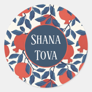 Pegatina Redonda Shana Tova Diseño Botánico de Granada Elegante