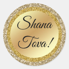 Pegatina Redonda shana tova, fiestas judías, Script clásico, oro
