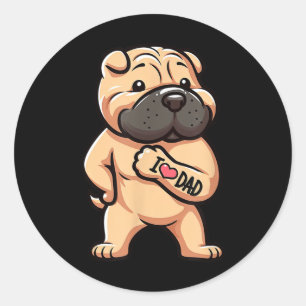 Pegatina Redonda Shar Pei I Love Dad Funny Dog Tattoo _1
