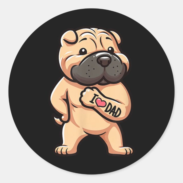 Pegatina Redonda Shar Pei I Love Dad Funny Dog Tattoo _1 (Anverso)