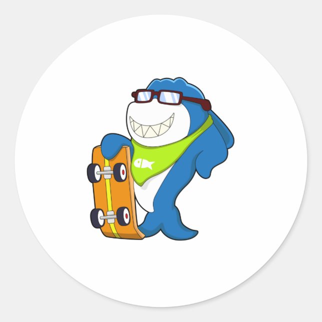 Pegatina Redonda Shark as Skater with Skateboard (Anverso)