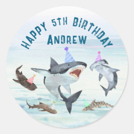 Pegatina Redonda Shark Birthday Pool Party Stickers
