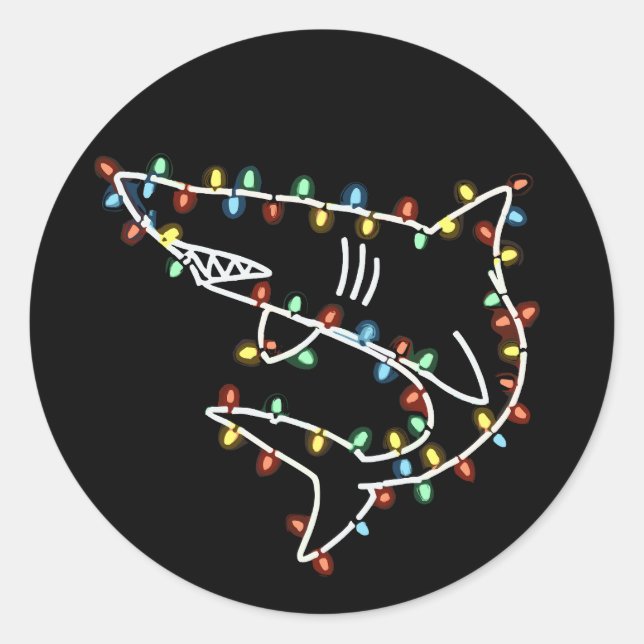 Pegatina Redonda Sharks Tree Christmas Xmas Pet Animal Shark Lover  (Anverso)