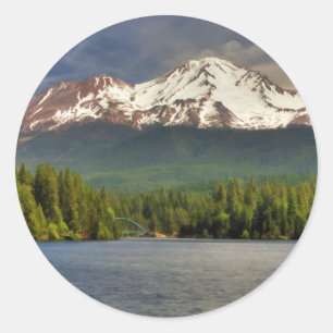 PEGATINA REDONDA SHASTA DE LA TA DEL LAGO SISKIYOU