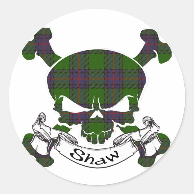 Pegatina Redonda Shaw Tartan Skull (Anverso)