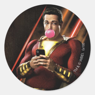 Pegatina Redonda ¡SHAZAM! chicle que sopla del Shazam