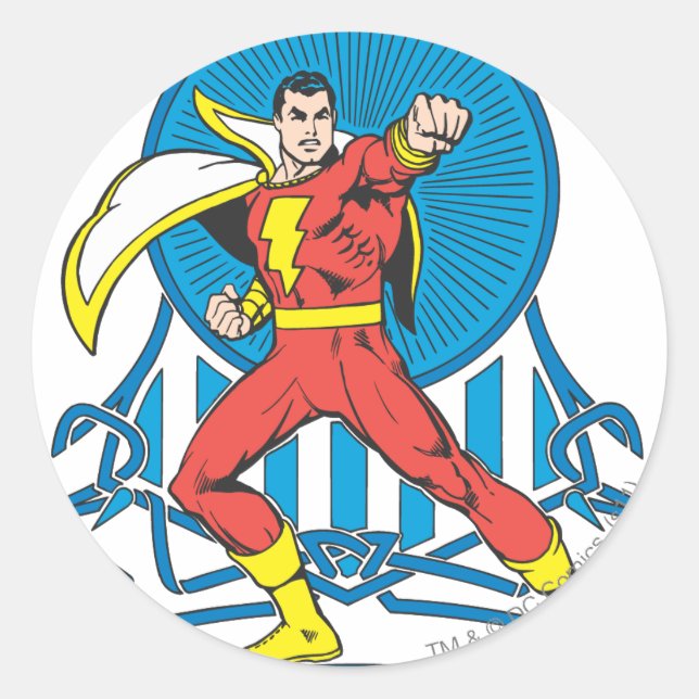 Pegatina Redonda SHAZAM en la lucha (Anverso)