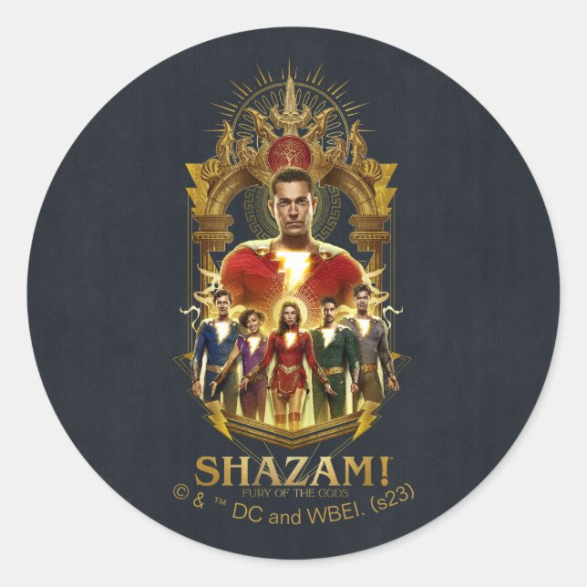 Pegatina Redonda ¡SHAZAM! Furia de los dioses | Marco humedal de SH (Anverso)