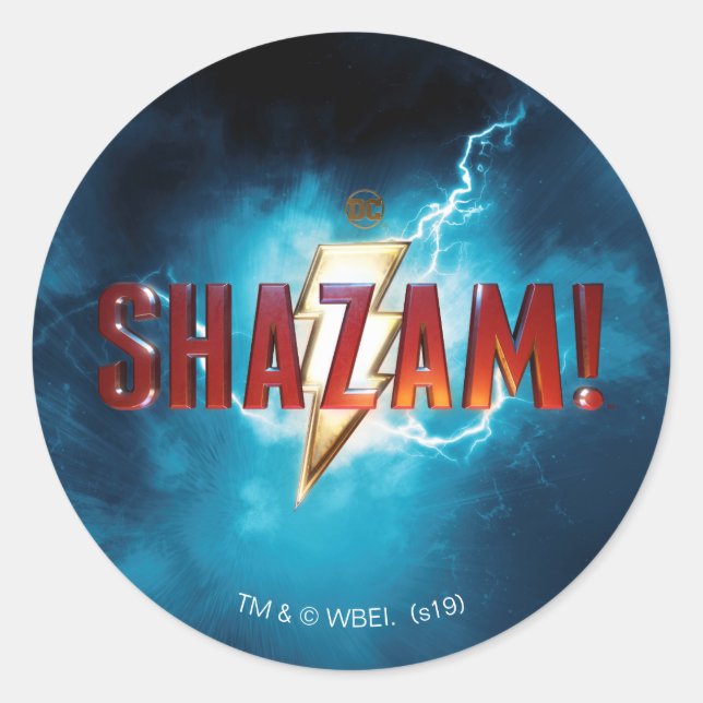 Pegatina Redonda ¡SHAZAM! | Logotipo teatral (Anverso)