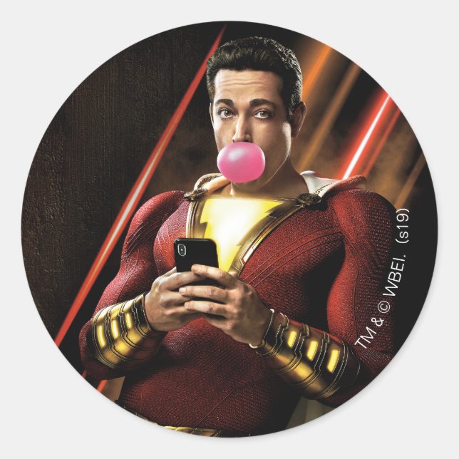 Pegatina Redonda ¡SHAZAM! | Shazam Bearing Bubble Gum (Anverso)