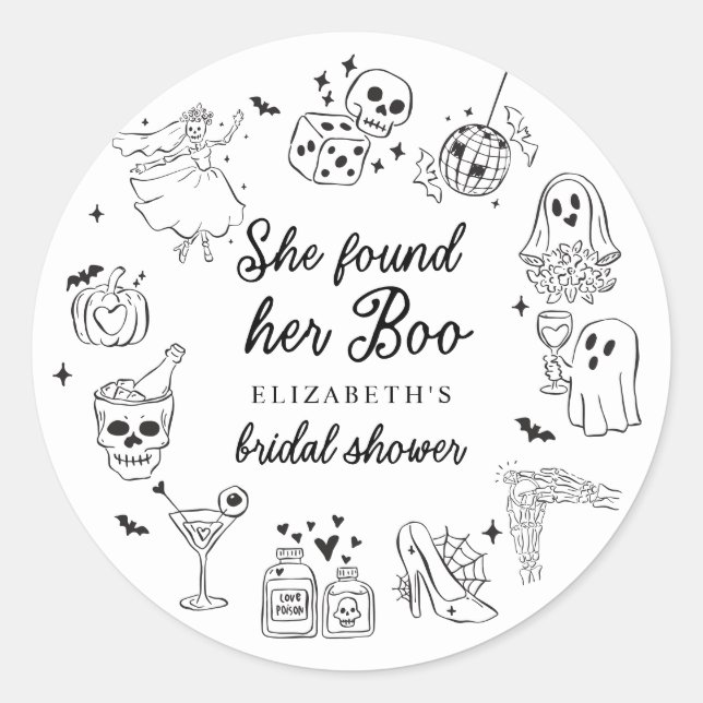 Pegatina Redonda She Found Her Boo Ghost Floral Bridal Shower (Anverso)