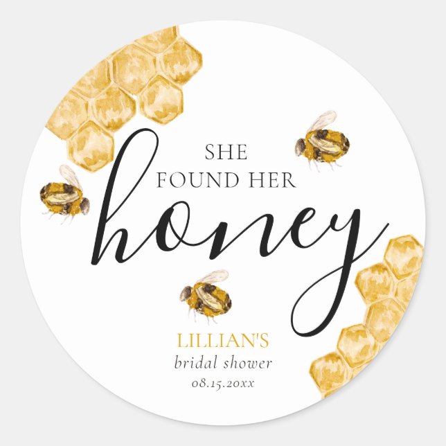 Pegatina Redonda She Found Her Honey Bee Bridal Shower Favor (Anverso)
