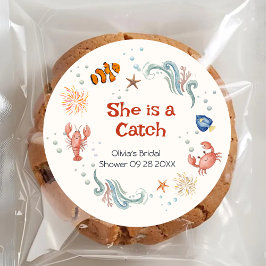 Pegatina Redonda She Is a Catch Coastal Bridal Shower Favor Sticker