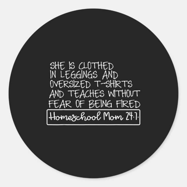 Pegatina Redonda She Is Clothed In Leggings And Oversized Homeschoo (Anverso)