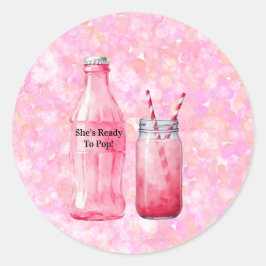 Pegatina Redonda She’s Ready To Pop Girl Baby Shower