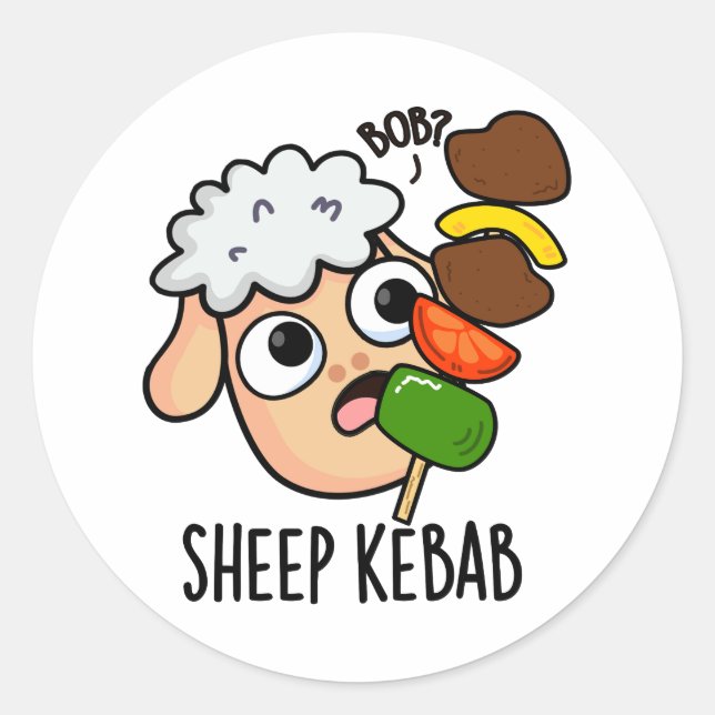 Pegatina Redonda Sheep Kebab Funny Shish Kebab Pun (Anverso)