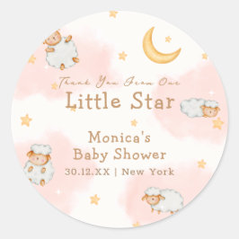 Pegatina Redonda Sheep Twinkle Twinkle Moon Stars Chica Baby Shower