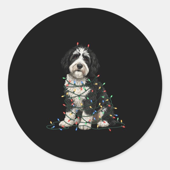 Pegatina Redonda Sheepadoodle Christmas I'm Fine Everything Is Fine (Anverso)