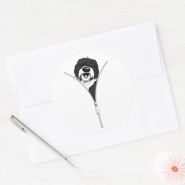 Pegatina Redonda Sheepadoodle Dog Zipper Funny Dueño De Perro Cacho (Sobre)