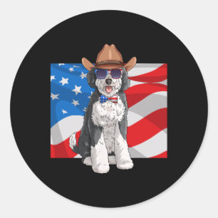 Pegatina Redonda Sheepadoodle Patriotic Merica 4 De Julio Estadouni