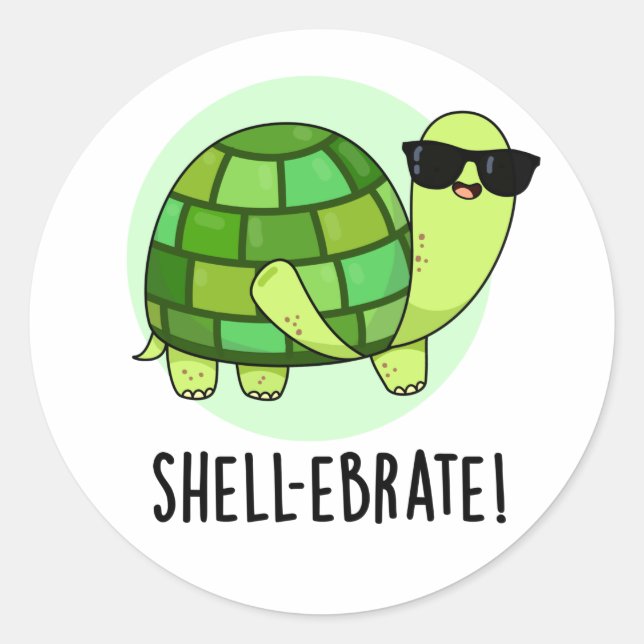 Pegatina Redonda Shell-ebrate Funny Tortoise Animal Pun (Anverso)