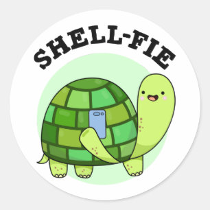 Pegatina Redonda Shell-fie Funny Tortoise Selfie Pun