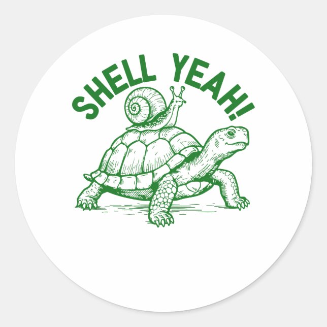 Pegatina Redonda Shell Yeah Turtle Snowden (Anverso)