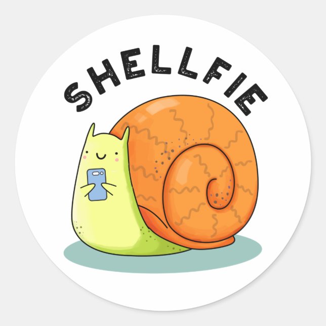 Pegatina Redonda Shellfie Funny Snail Selfie Pun (Anverso)