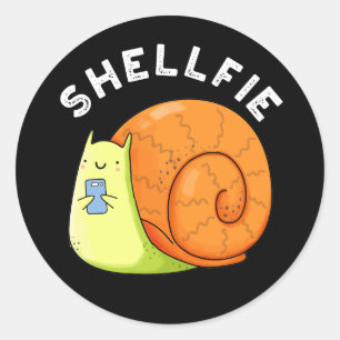 Pegatina Redonda Shellfie Funny Snail Selfie Pun Dark BG