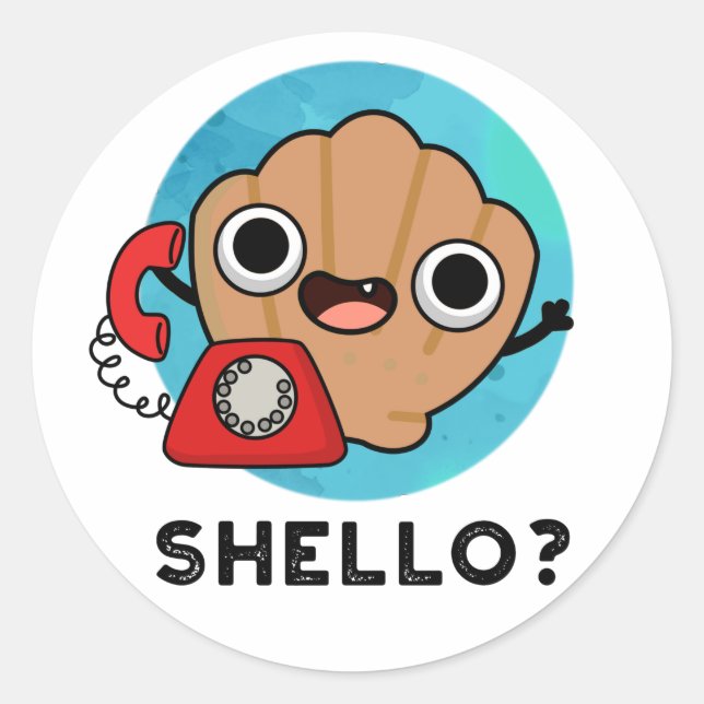 Pegatina Redonda Shello Funny Sea Shell Pun (Anverso)