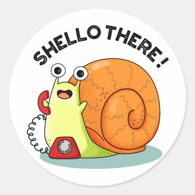 Pegatina Redonda Shello There Funny Snail Hello Pun (Anverso)