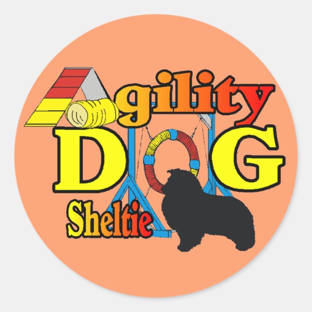Pegatina Redonda Sheltie Agility Shetland Sheepdog Regalos (Anverso)