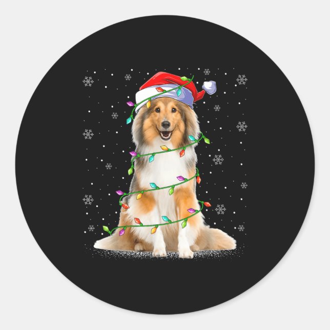 Pegatina Redonda Sheltie Dog Lover Xmas Lighting Santa Sheltie Chri (Anverso)