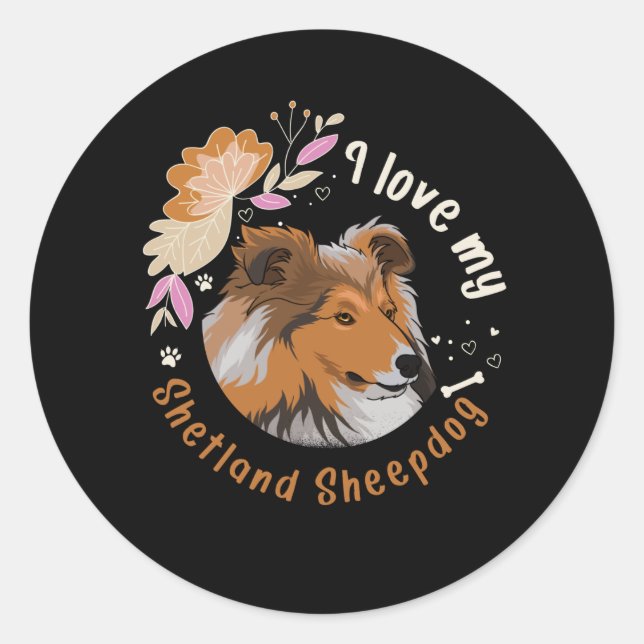 Pegatina Redonda Sheltie Dog Shetland Sheepdog Gift Idea (Anverso)