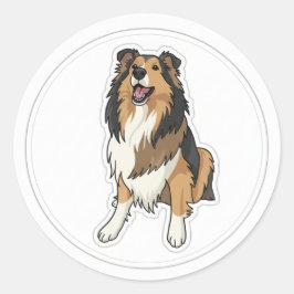 Pegatina Redonda Sheltie Feliz