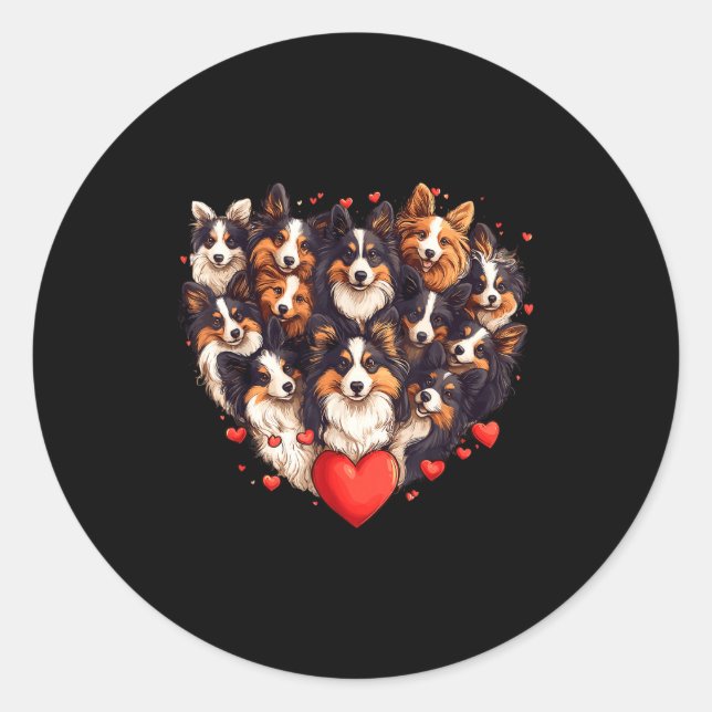 Pegatina Redonda Sheltie Heart-shaped Cute Sheltie Dog Lover Men Wo (Anverso)