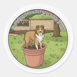 Pegatina Redonda Sheltie potted plant