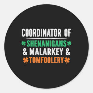 Pegatina Redonda Shenanigans Malarkey Y St Pat, Profesor De Tomfool