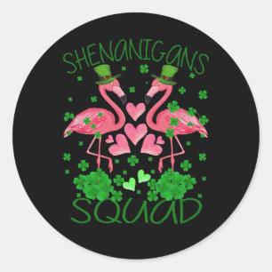 Pegatina Redonda Shenanigans Squad Flamingo St Patrick's Day